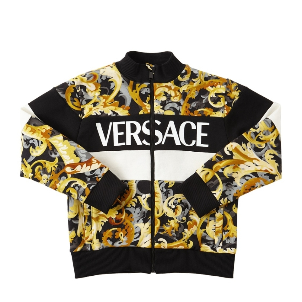 Versace Kids Black baroccoflags zip-sweater